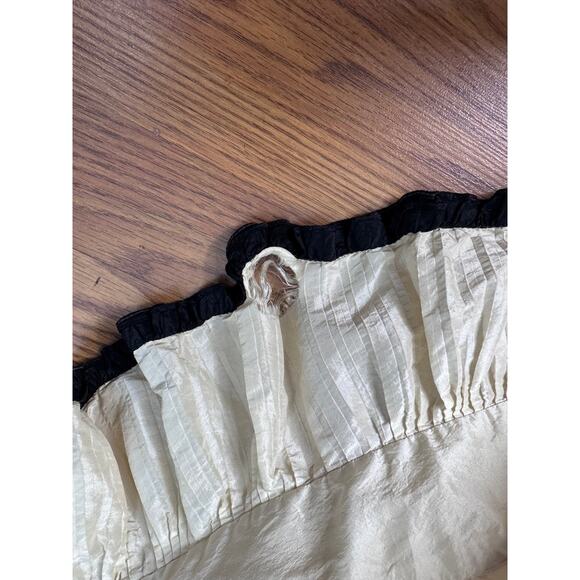 Antique Victorian Silk Skirt with Train Bustle Ivory Black Trim Ruffle Petticoat - Picture 4 of 6